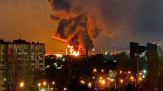 Strategic Russian air field depot on fire after drone attack