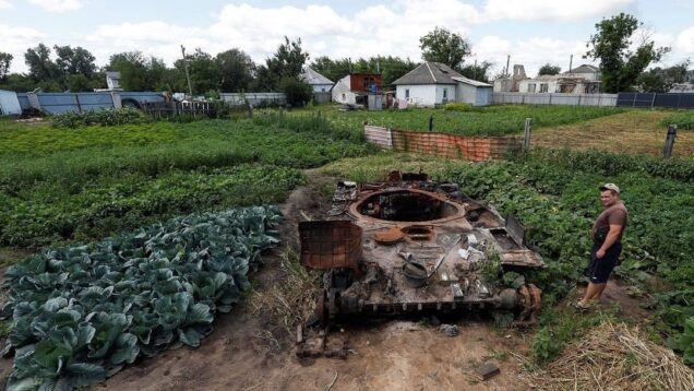 Realities in Ukraine these days. A woman planted cabbages around