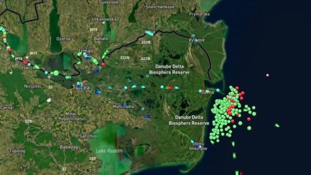 A traffic jam of more than 90 vessels loaded with