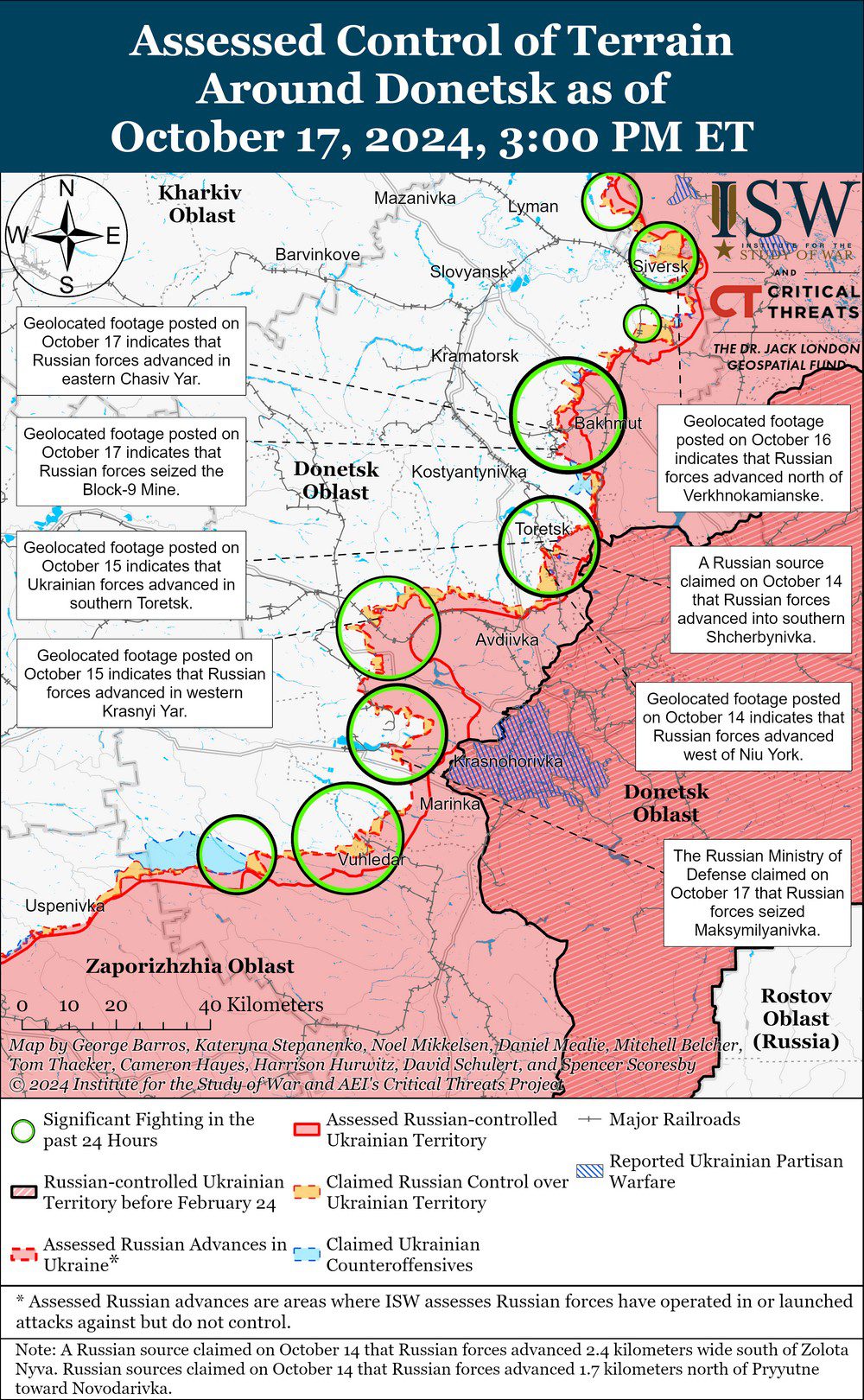 isw ukrainians advance near toretsk pokrovsk russians gain ground chasiv yar kurakhove map donetsk battle draft october 17 2024