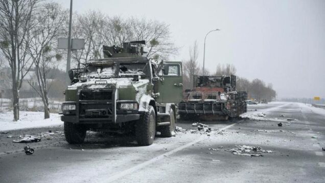 Broken armored vehicles of the armed forces of Ukraine near