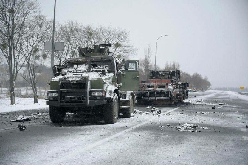 Broken armored vehicles of the armed forces of Ukraine near Kharkiv...