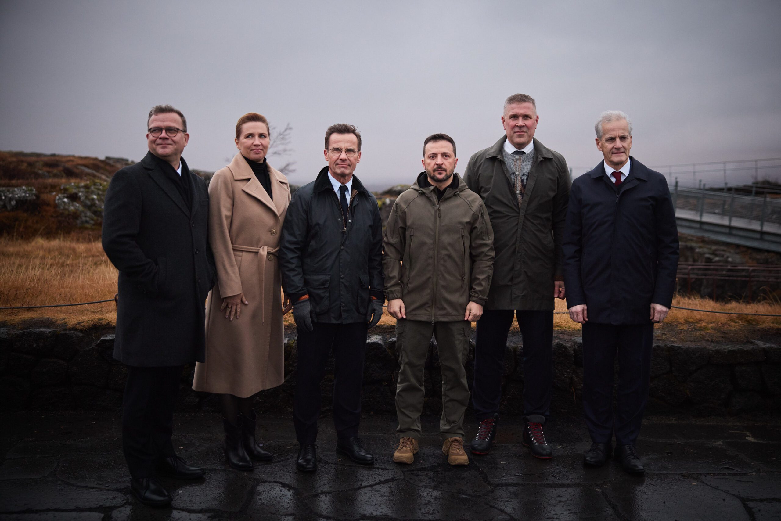 Ukrainian President Zelenskyy with the Prime Ministers of Finland Petteri Orpo, Denmark Mette Frederiksen, Sweden Ulf Kristersson, Iceland Bjarni Benediktsson and Norway Jonas Gar Stør.