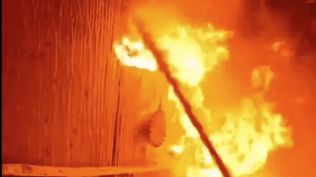 Oil depot burning in occupied Luhansk Oblast after Ukrainian strike,