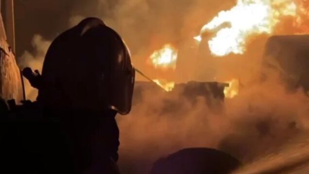 Oil depot on fire in Crimea's Feodosia following drone attack