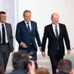 Macron Tusk Scholz in Berlin Weimar triangle