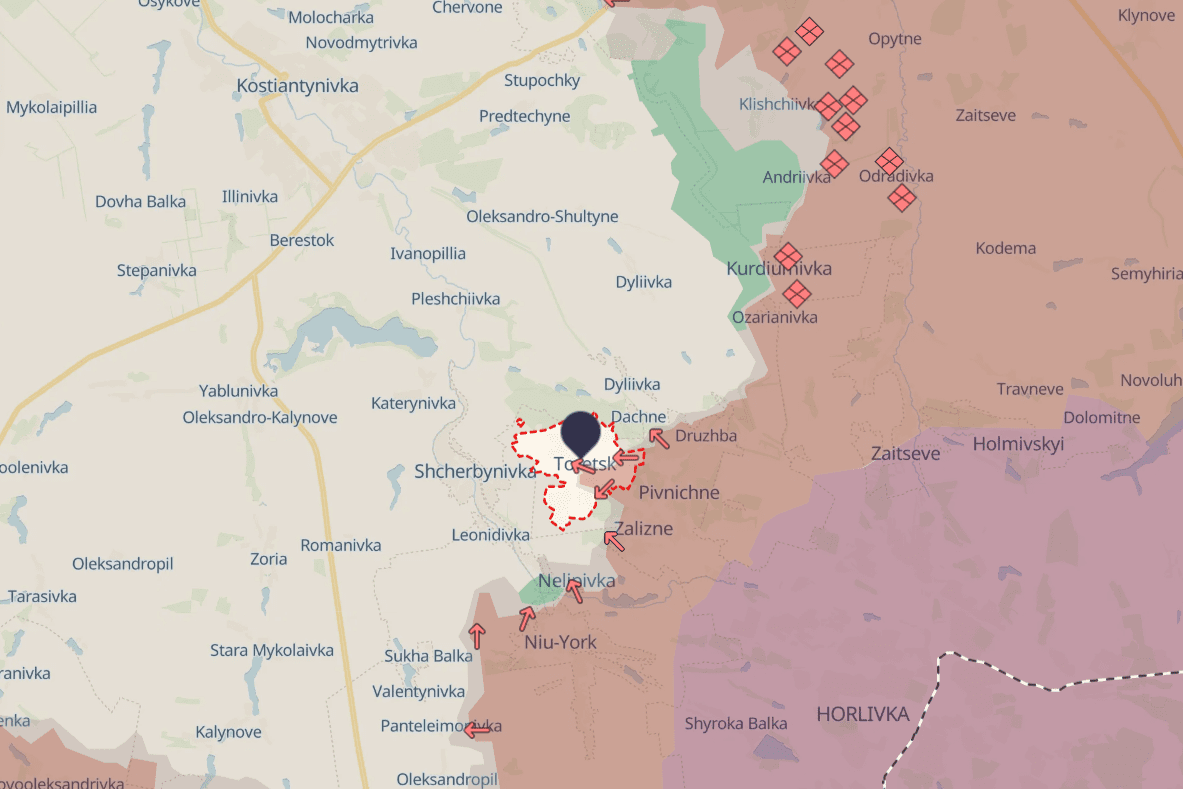 Russian forces advance in Toretsk, Donetsk Oblast - DeepState