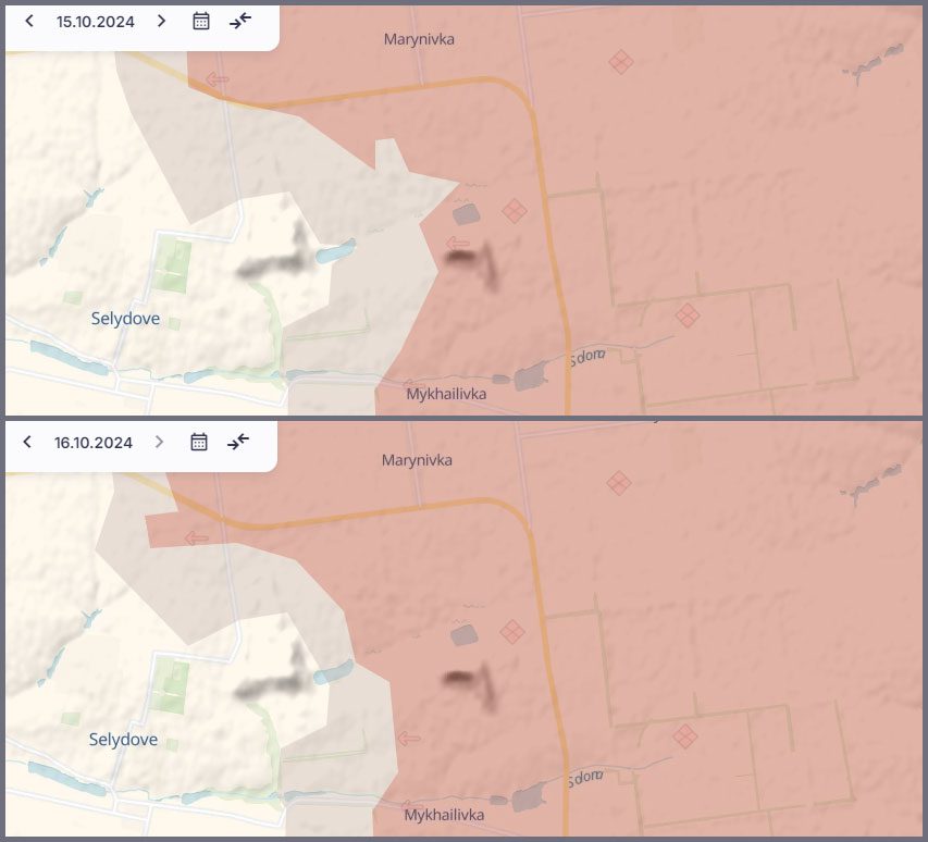 russians try encircle donetsk's selydove targeting nearby vyshneve infantry armor ground control donetsk oblast 15 16 october 2024 russian-occupied area marked pink map