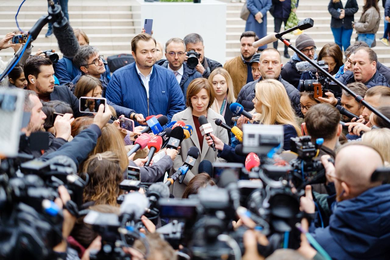 sandu claims 300000 votes bought fraud unprecedented scale first round moldova's presidential election president maia briefing journalists chisinau newsmakermd photo_2024-10-20_13-27-17