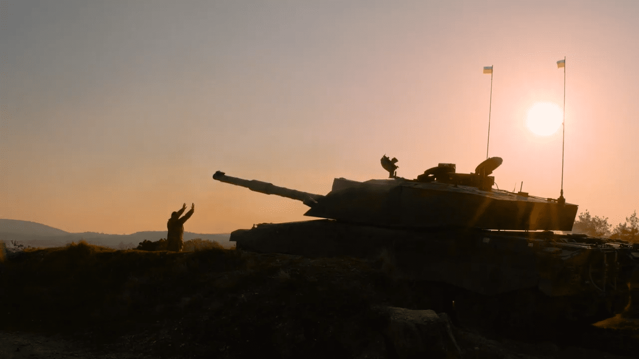 uk grants ukraine £35 billion british-made weapons procurement ukraine's uk-supplied challenger 2 tank training ground march 2023 earlier video documentary british army trains ukrainian crews 00-25-09