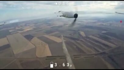 Ukrainian Drone with a Stick Attacks a Russian Zala Drone