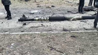 The remains of a Ukrainian T-64BV torn to pieces and a fuel tanker that fueled i...