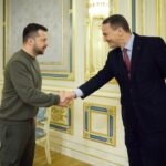 Ukrainian President Volodymyr Zelenskyy during a meeting with Minister of Foreign Affairs of Poland Radosław Sikorski in Kyiv, on 22 December, 2023.