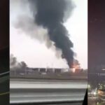 russian rostov oblast's oil depot fire after ukraine's drone attack fires smoke two facilities atlas oblast (l c) tuapse refinery krasnodar krai following ukrainian attacks 28 2024 rostov-oil-tuapse-blaze last night