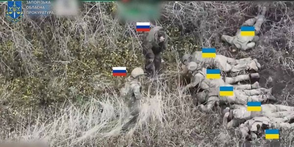 russian military execute five ukrainian pows zaporizhzhia oblast drone footage shared prosecutor general's office execution prisoners-of-war troops reportedly 24 russia murdered ukraine news reports