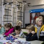 Ukrainian teachers teach children in school