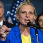 Victoria Spartz, Congresswoman wearing the colours of the Ukrainian flag whilst making a speech. Source: zn.ua