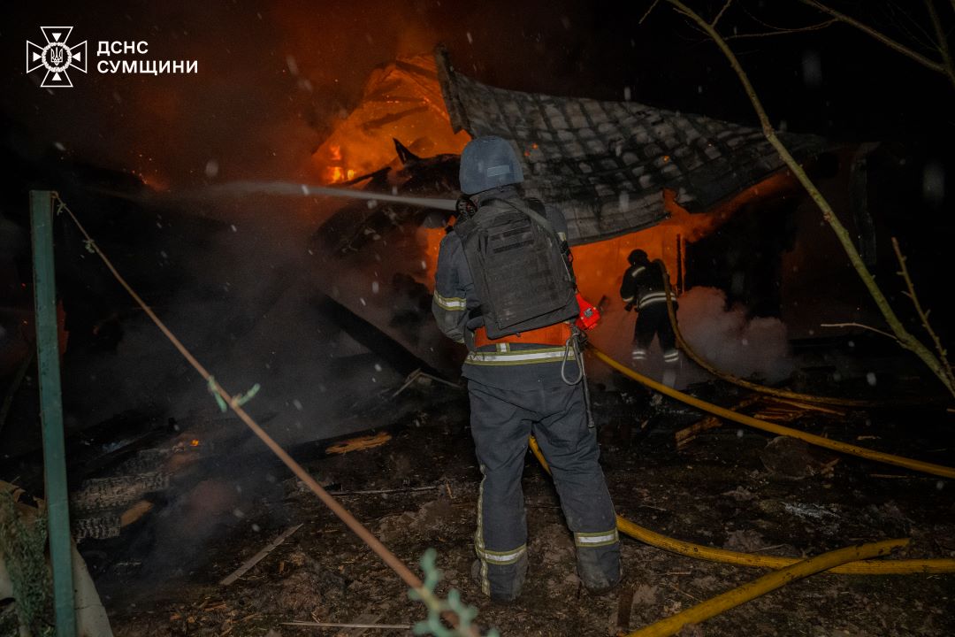 Russian drone strikes on Sumy Oblast spark fire at children's wellness center, 2 injured in attack on bus