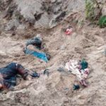 A mass grave with corpses of Ukrainian civilians found after the liberation of Bucha from Russian occupation.