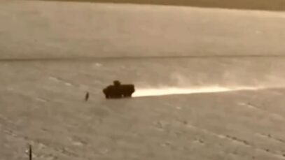 Ukrainian Stryker crew runs over Russian soldier in Kursk Oblast